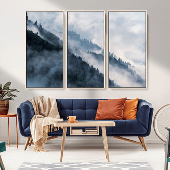 85737-MGV-CV-36X24-Misty Mountain Wall Art – Atmospheric Pine Forest Canvas Print with Fog and Mist, Calm Nature Decor for Living Room, Bedroom,