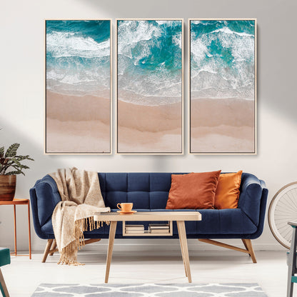39236-MGV-CV-36X24-Ocean Beach Wall Art – Aerial View of Waves and Sand Canvas Print, Coastal Home Decor for Living Room, Bedroom, Office or Beach