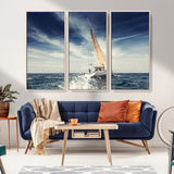 75430-MGV-CV-36X24-Sailing Boat Wall Art – Dynamic Ocean Yacht Canvas Print, Nautical Decor for Living Room, Office, Beach House or Cabin