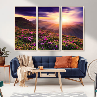 49741-MGV-CV-36X24-Mountain Sunrise Wall Art – Vibrant Floral Landscape Canvas Print, Nature Home Decor for Living Room, Bedroom Office or Cabin