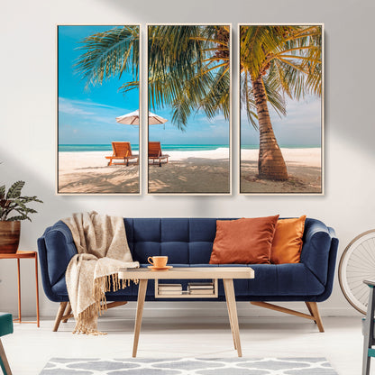 69754-MGV-CV-36X24-Tropical Beach Wall Art – Relaxing Palm Tree and Lounge Chairs Canvas Print, Serene Coastal Decor for Living Room, Bedroom, Office
