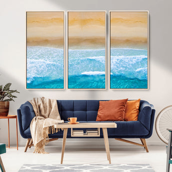 43046-MGV-CV-36X24-Aerial Beach Wall Art – Serene Ocean Waves & Sandy Shore Canvas Print, Coastal Home Decor for Living Room, Bedroom or Office