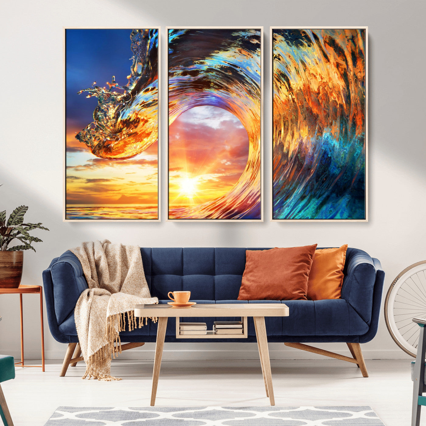 52890-MGV-CV-36X24-Surfing Wave Wall Art Canvas Print, Framed Sunset Ocean Art Picture Print, Ocean Wave Perfect Nautical Decor Artwork