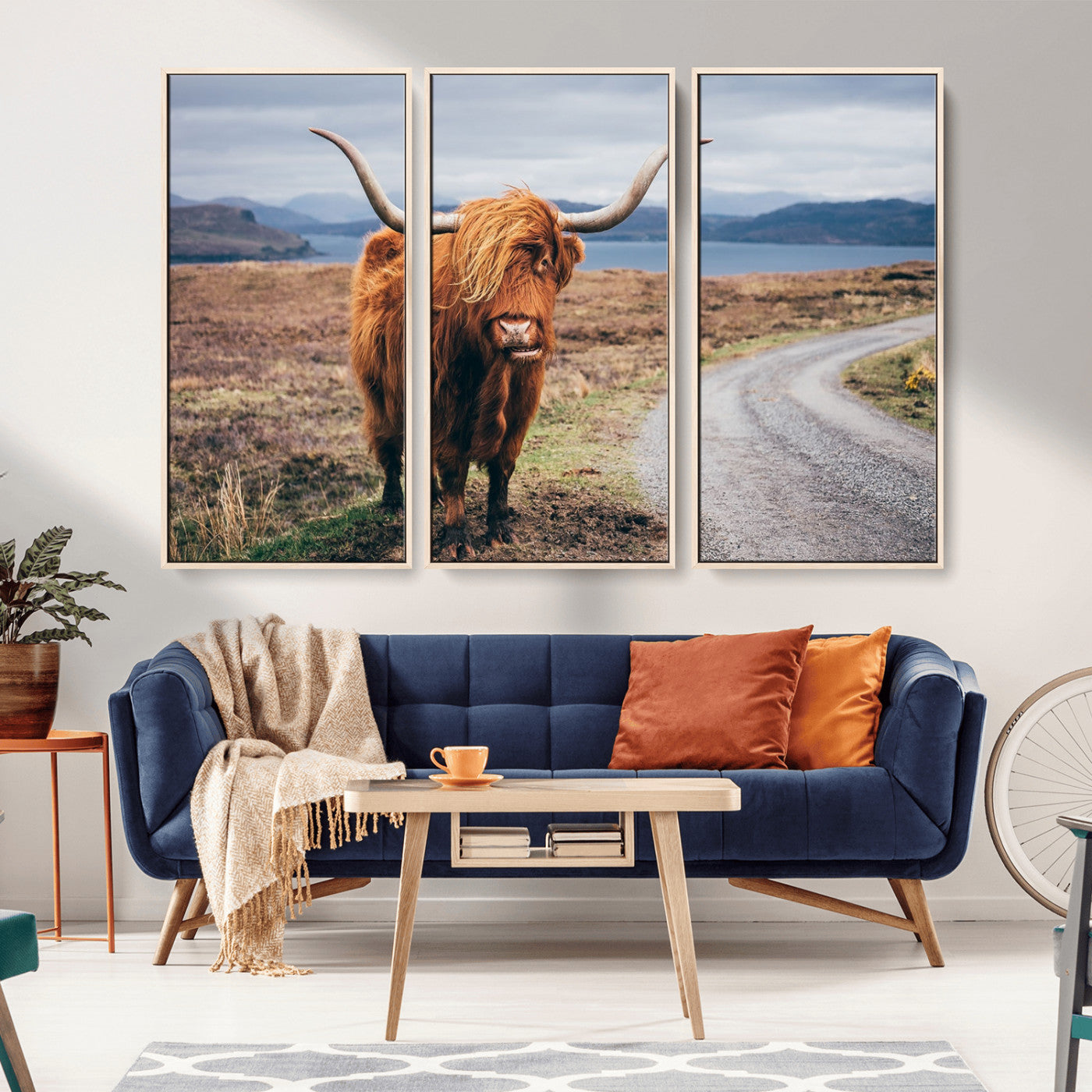 56121-MGV-CV-36X24-Rustic Highland Cow Wall Art – Panoramic Nature Canvas Print, Perfect Decor for Home, Office, Living Room or Man Cave
