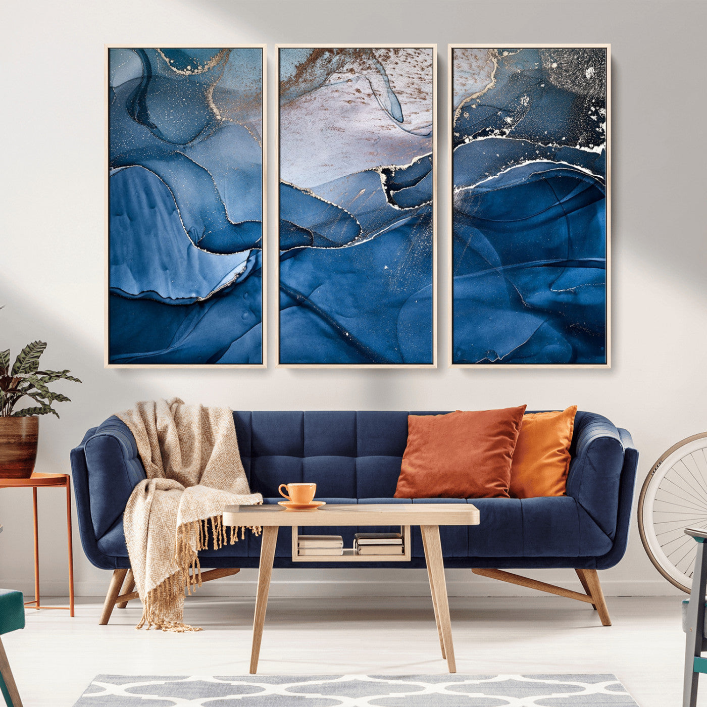 27810-MGV-CV-36X24-Abstract Blue Gold Fluid Art Wall – Modern Canvas Print, Elegant Home & Office Wall Art, Stylish Living Room or Bedroom Decor