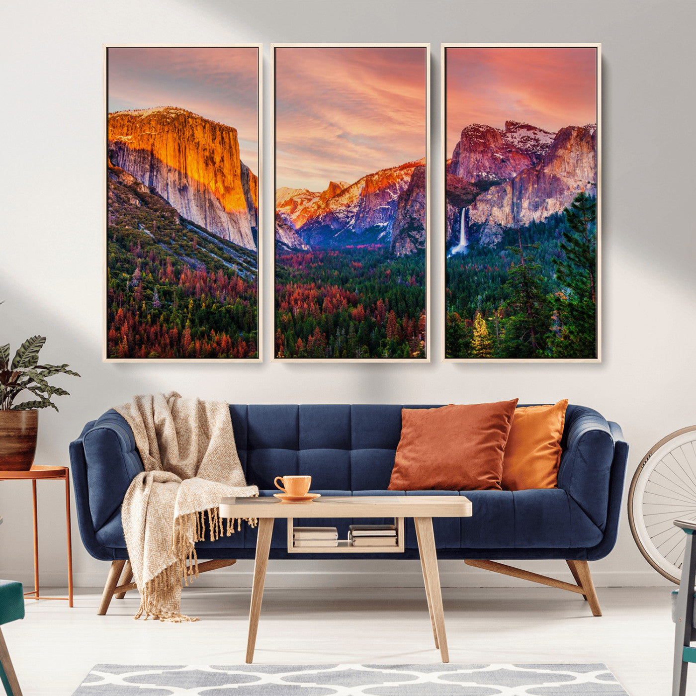 24519-MGV-CV-36X24-Yosemite Valley Sunset Wall Art – Majestic Mountain Landscape with Waterfall and Vibrant Sky, Nature Photography for Home or