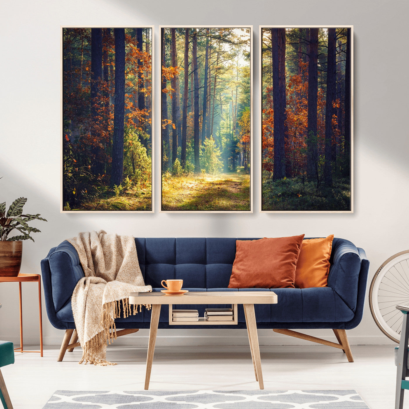 86249-MGV-CV-36X24-Sunlit Autumn Forest Path Wall Art – Peaceful Nature Scene with Fall Foliage, Calming Woods Decor for Home or Office