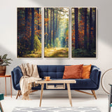 86249-MGV-CV-36X24-Sunlit Autumn Forest Path Wall Art – Peaceful Nature Scene with Fall Foliage, Calming Woods Decor for Home or Office