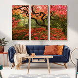 73343-MGV-CV-36X24-Autumn Maple Wall Art – Panoramic Vibrant Red Maple Tree Canvas Print, Seasonal Nature Decor for Office, Living Room or Garden
