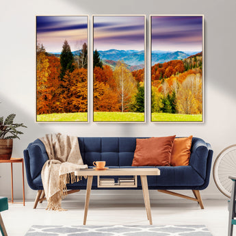 58007-MGV-FC-48X32-3P_Natural-Autumn Mountain Landscape Wall Art – Stunning Fall Forest Canvas Print, Cozy Nature Decor for Home or Office