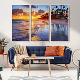 19917-MGV-FC-48X32-3P_Natural-Tropical Sunset Beach Wall Art – Panoramic Palm Trees and Ocean Canvas Print, Vibrant Coastal Decor for Living Room, Office or Man