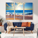 50522-MGV-FC-48X32-3P_Natural-Ocean Sunrise Wall Art – Peaceful Beach Waves and Golden Horizon Canvas Print, Coastal Seascape Decor for Home or Office