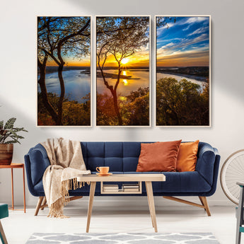 71863-MGV-CV-36X24-Lake Sunset Wall Art – Scenic Nature Canvas Print with Trees and Golden Sky, Serene Landscape Decor for Living Room, Bedroom or