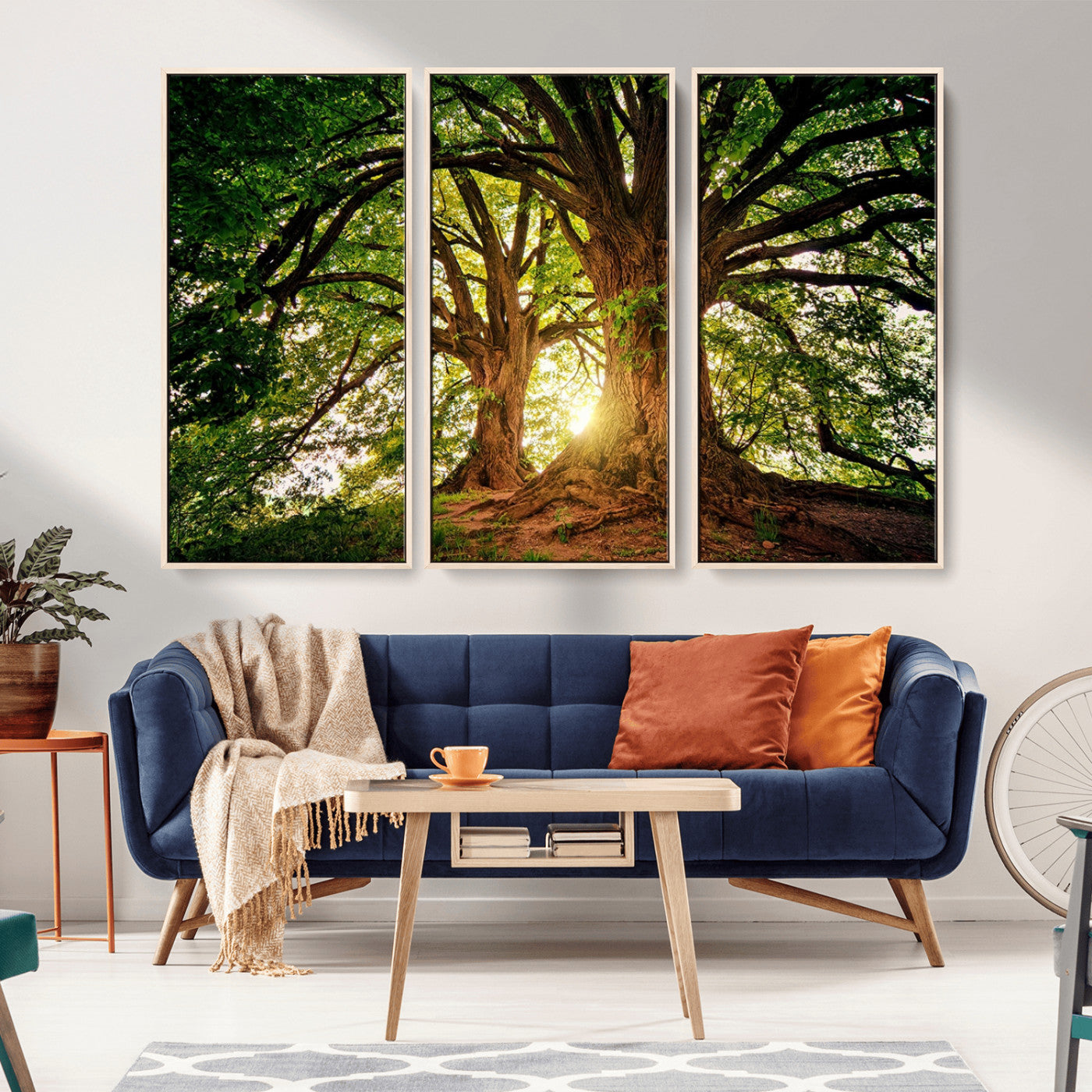 52150-MGV-FC-48X32-3P_Natural-Majestic Tree Wall Art – Large Nature Canvas Print with Sunlight Through Branches, Rustic Forest Decor for Living Room, Bedroom or