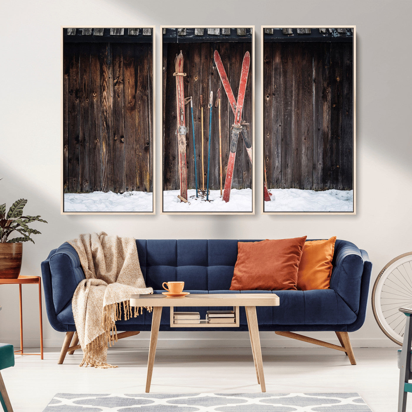 78590-MGV-CV-36X24-Vintage Ski Equipment Wall Art – Rustic Winter Sports Canvas Print, Retro Skiing Decor for Living Room, Office, or Cabin
