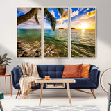 68606-MGV-CV-36X24-Tropical Palm Tree Ocean Wall Art – Sunset Beach Seascape Print, Coastal Paradise Decor for Living Room or Office