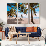98175-MGV-FC-48X32-3P_Natural-Tropical Palm Beach Wall Art – Relaxing Ocean Shore Canvas Print with Palm Trees, Coastal Summer Decor for Living Room, Bedroom or