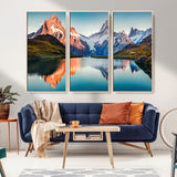 88453-MGV-FC-48X32-3P_Natural-Mountain Lake Wall Art – Snow-Capped Peaks Reflected in Alpine Water Canvas Print, Nature Landscape Wall Decor for Living Room or