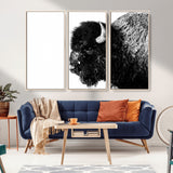 68780-MGV-FC-48X32-3P_Natural-Bison Close-Up Wall Art – Black and White Buffalo Canvas Print, Rustic Wildlife Photography Decor for Living Room, Office, or