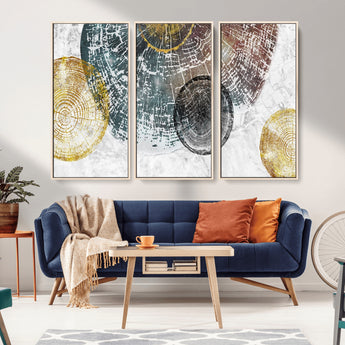 70653-MGV-CV-36X24-Abstract Tree Ring Wall Art – Modern Rustic Wood Slice Canvas Print with Gold Accents, Contemporary Nature Decor for Living Room,