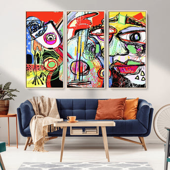 37796-MGV-FC-48X32-3P_Natural-Picasso Style Wall Art Canvas Print, Framed Picasso Art Picture Print, Picasso Cubism Perfect Modern Abstract Decor Artwork