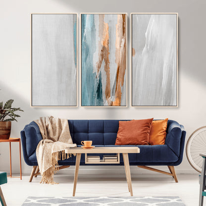 66154-MGV-CV-36X24-Abstract Brushstroke Wall Art – Modern Teal and Gold Canvas Print, Minimalist Contemporary Painting for Living Room, Bedroom, or