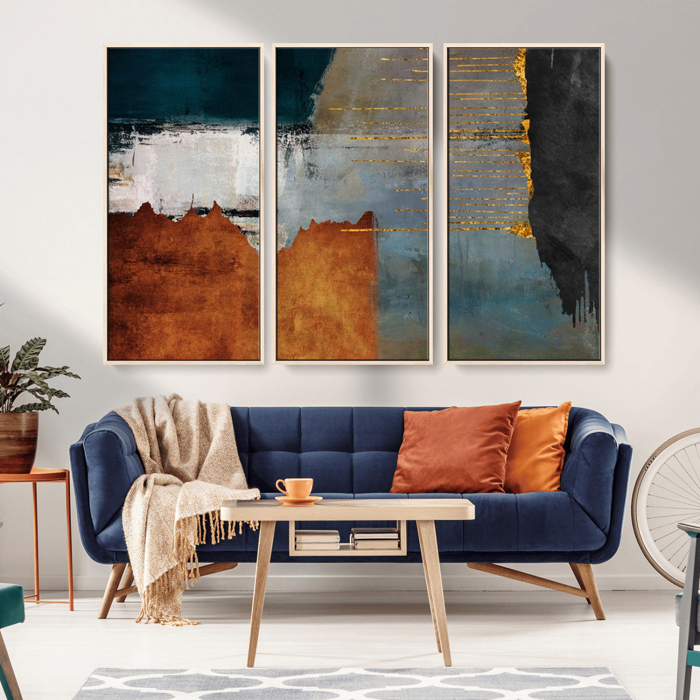 35026-MGV-CV-36X24-Abstract Canvas Wall Art – Modern Teal, Rust, Black and Gold Textured Painting, Contemporary Decor for Living Room, Bedroom or