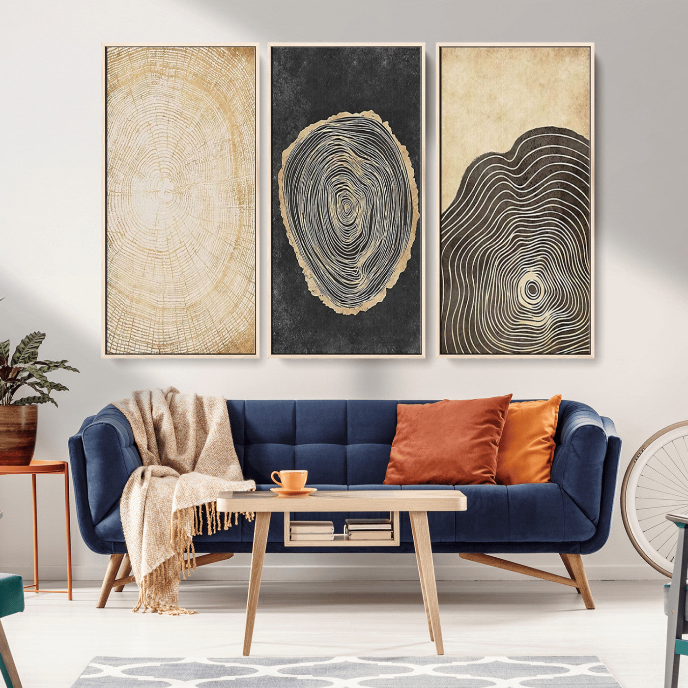 77785-MGV-FC-48X32-3P_Natural-Tree Ring Abstract Wall Art – Rustic Wood Growth Pattern Canvas Prints, Modern Nature-Inspired Decor for Living Room or Office