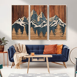41330-MGV-CV-36X24-Rustic Mountain Wall Art – Wooden Nature Scene with Trees and Peaks, Handmade 3D Layered Decor for Living Room, Cabin or Office
