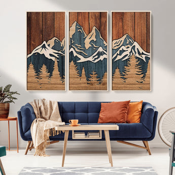 41330-MGV-CV-36X24-Rustic Mountain Wall Art – Wooden Nature Scene with Trees and Peaks, Handmade 3D Layered Decor for Living Room, Cabin or Office