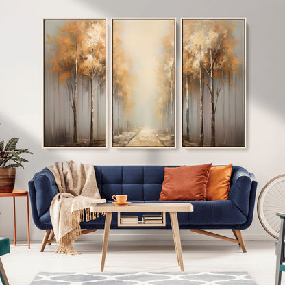 95004-MGV-CV-36X24-Autumn Forest Path Wall Art – Hand Painted Canvas Print with Golden Trees, Modern Nature Landscape Decor for Living Room, Bedroom