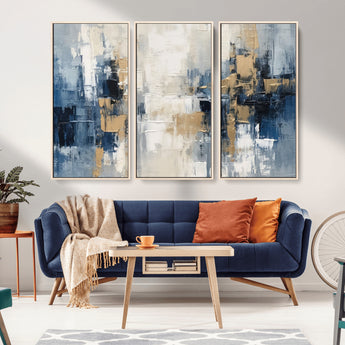 44344-MGV-CV-36X24-Abstract Blue and Gold Wall Art – Modern Hand Painted Canvas Print, Contemporary Textured Painting for Living Room, Bedroom or