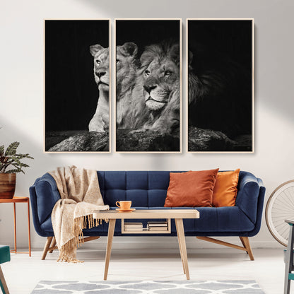80013-MGV-CV-36X24-Lion and Lioness Wall Art – Black and White Wildlife Photography Canvas Print, African Safari Animal Decor for Office, Bedroom, or
