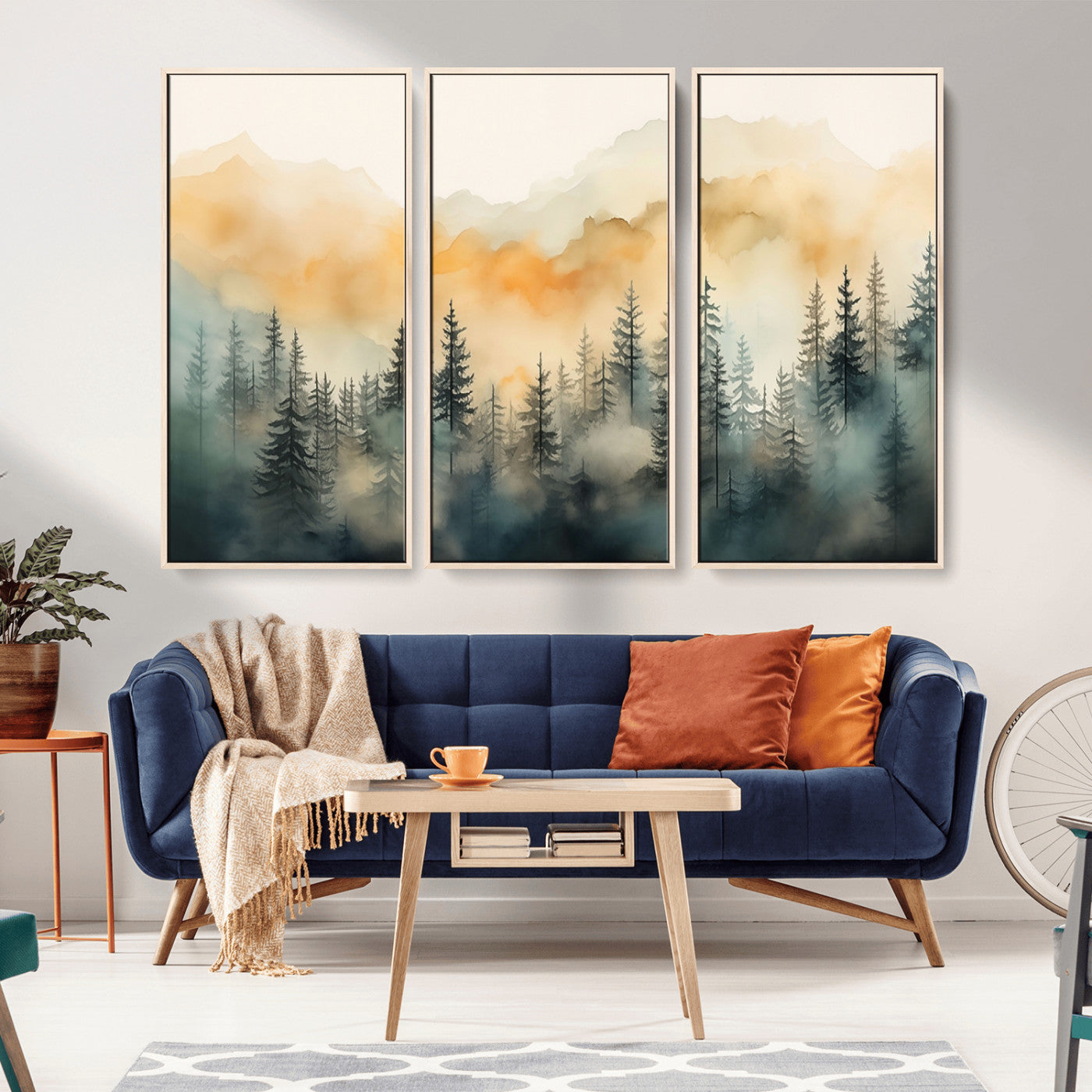 34155-MGV-CV-36X24-Misty Mountain Forest Wall Art – Watercolor Landscape Canvas Print, Nature Inspired Rustic Decor for Living Room, Bedroom or