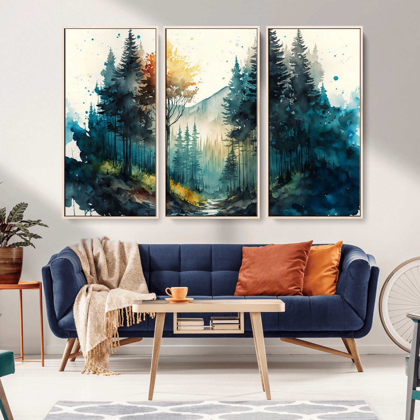 96186-MGV-CV-36X24-Misty Forest Wall Art – Watercolor Mountain Landscape Canvas Print, Nature Woodland Painting for Living Room, Bedroom or Office