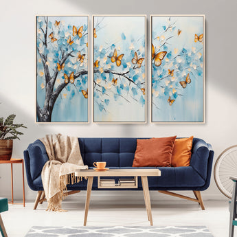 59455-MGV-CV-36X24-Butterfly Tree Branch Wall Art – Blue and Yellow Abstract Canvas Print, Modern Nature Artwork for Living Room, Bedroom or Office