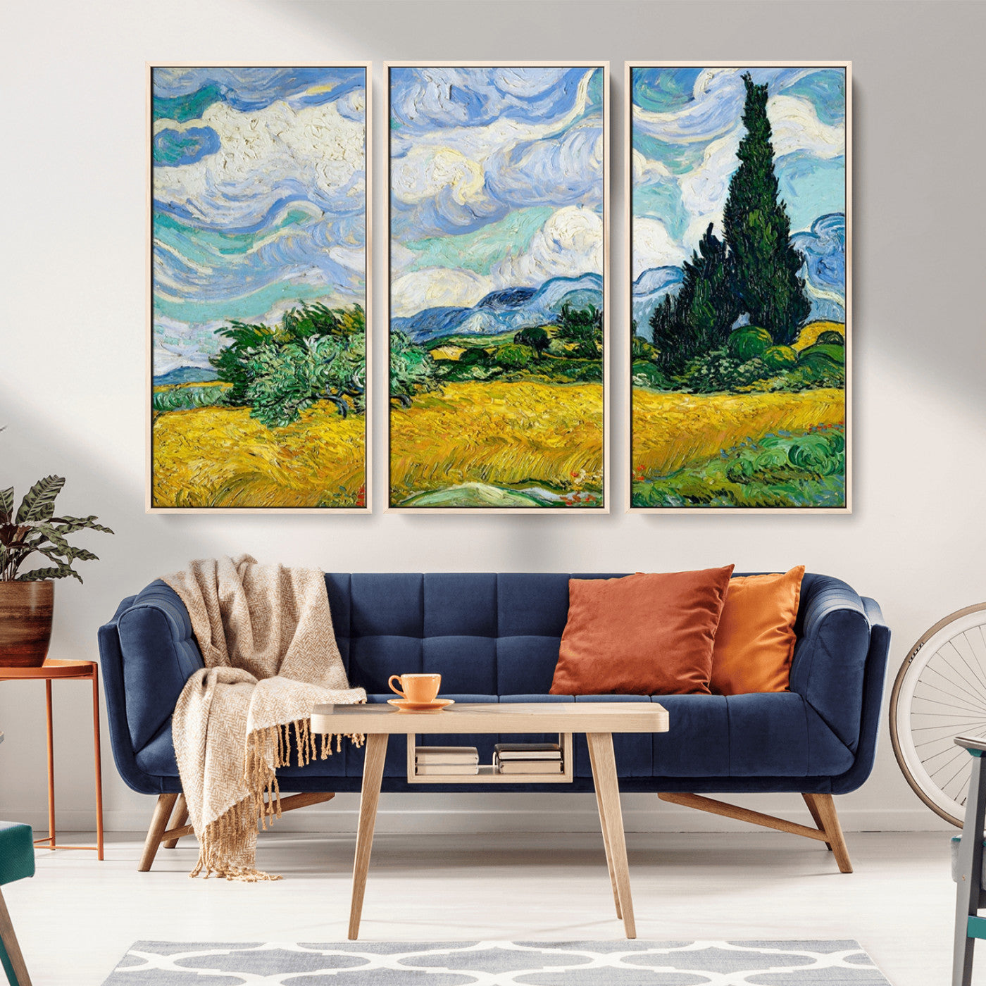 97252-MGV-CV-36X24-Wheat Field with Cypress – Van Gogh Wall Art, Impressionist Landscape Canvas Print, Rustic Home Decor for Living Room or Office