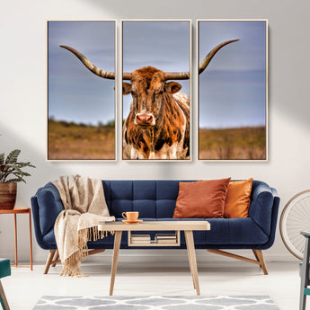18594-MGV-CV-36X24-Texas Longhorn Bull Wall Art – Rustic Western Cattle Canvas Print, Country Farmhouse Decor for Living Room, Office or Cabin