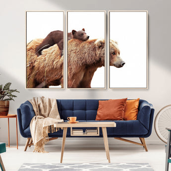 76943-MGV-CV-36X24-Mom Bear Wall Art Canvas Print, Framed Bear Photography Art Picture Print, Rustic Bear and Cub Perfect Rustic Farmhouse Decor