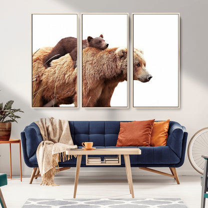 76943-MGV-CV-36X24-Mom Bear Wall Art Canvas Print, Framed Bear Photography Art Picture Print, Rustic Bear and Cub Perfect Rustic Farmhouse Decor