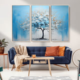 25021-MGV-CV-36X24-Abstract Tree Wall Art – Blue and White Canvas Painting with Gold Accents, Modern Nature-Inspired Artwork for Living Room, Bedroom