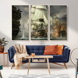 26512-MGV-CV-36X24-Naval Battle Wall Art – Dramatic Tall Ship Canvas Print, Historic Pirate Sailing War Scene, Nautical Decor for Office, Study or