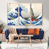 19450-MGV-CV-36X24-Great Wave Adventure Wall Art – Japanese Style Ocean Canvas Print, Fantasy Sailing Decor for Living Room, Bedroom or Office