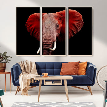 14788-MGV-CV-36X24-Red Elephant Wall Art – Bold Wildlife Canvas Print, African Safari Animal Decor for Living Room, Bedroom or Office