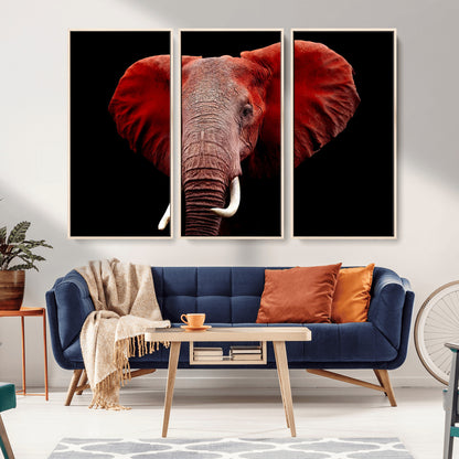 14788-MGV-CV-36X24-Red Elephant Wall Art – Bold Wildlife Canvas Print, African Safari Animal Decor for Living Room, Bedroom or Office