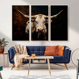 70522-MGV-CV-36X24-Longhorn Bull Wall Art – Striking Canvas Print of Majestic Bull, Premium Animal Decor for Home, Office, Man Cave, or Living Room
