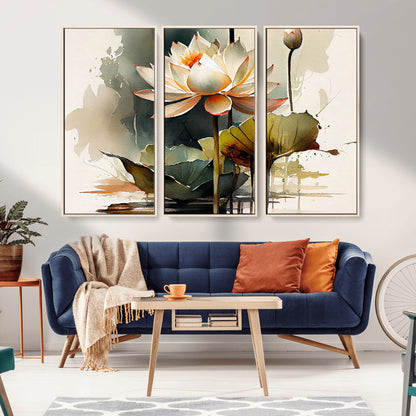 62531-MGV-CV-36X24-Lotus Flower Wall Art – Watercolor Botanical Canvas Print, Tranquil Nature Artwork for Living Room, Bedroom or Meditation Space