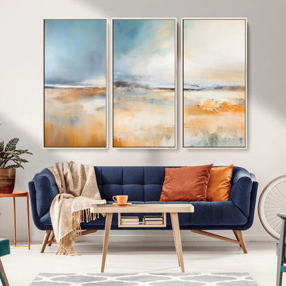 92764-MGV-CV-36X24-Abstract Landscape Wall Art – Modern Blue and Orange Canvas Print, Large Minimalist Painting for Living Room, Bedroom, Office or