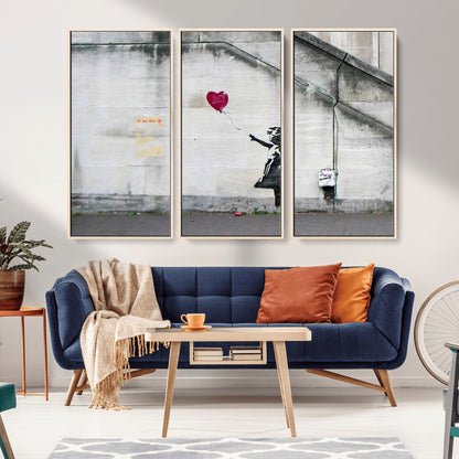 50559-MGV-CV-36X24-Banksy Girl with Balloon Wall Art – Famous Street Graffiti Canvas Print, Modern Urban Artwork for Living Room, Bedroom or Office