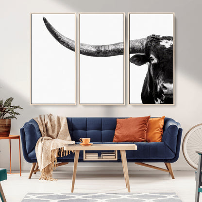 31699-MGV-CV-36X24-Longhorn Wall Art – Black and White Texas Longhorn Cow Canvas Print, Rustic Western Farmhouse Artwork for Living Room, Bedroom or